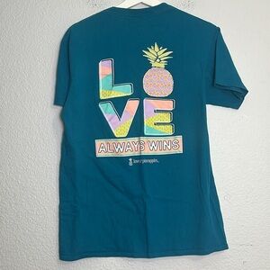 📌5/$25 Love & Pineapple‎ Love Always Wins Short Sleeve Teal Top Womens Medium